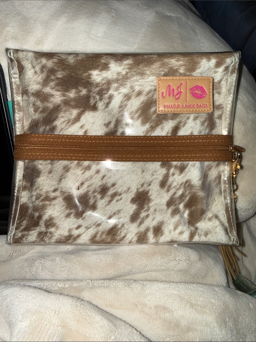 Makeup Junkie Bags Brown Cowhide Clear Cosmetic Small Pouch
